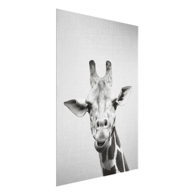Glasbild - Giraffe Gundel Schwarz Weiß - Hochformat