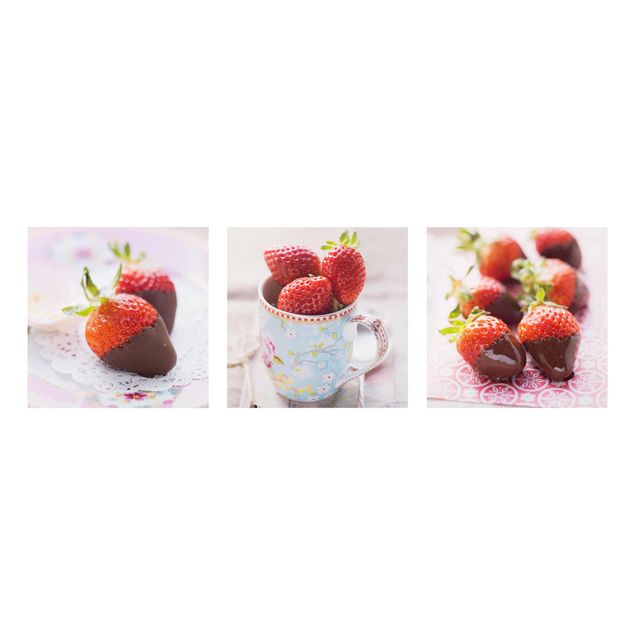 Glasbild - Erdbeeren im Schokomantel Vintage 3-teilig