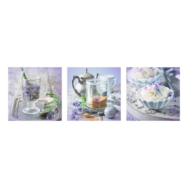 Glasbild - Lavendel Set Vintage 3-teilig