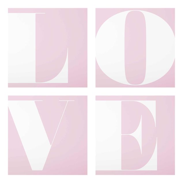 Glasbild mehrteilig - Antiqua Letter Love Rosé - 4-teilig