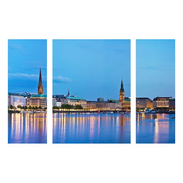 Glasbild mehrteilig - Hamburg Skyline 3-teilig