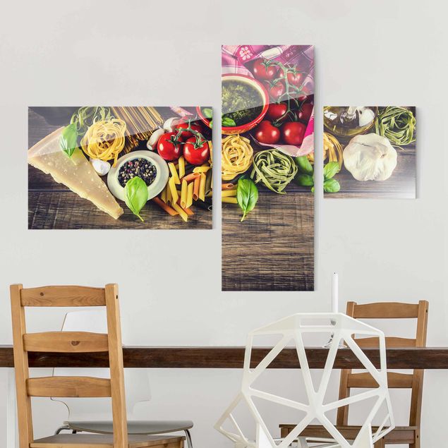 Glasbild mehrteilig - Pasta Collage 3-teilig