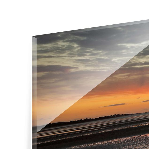 Glasbild mehrteilig - Sonnenaufgang im Watt - 3-teilig