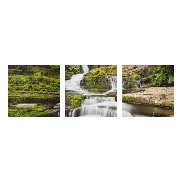 Glasbild mehrteilig - Upper McLean Falls in Neuseeland - 3-teilig