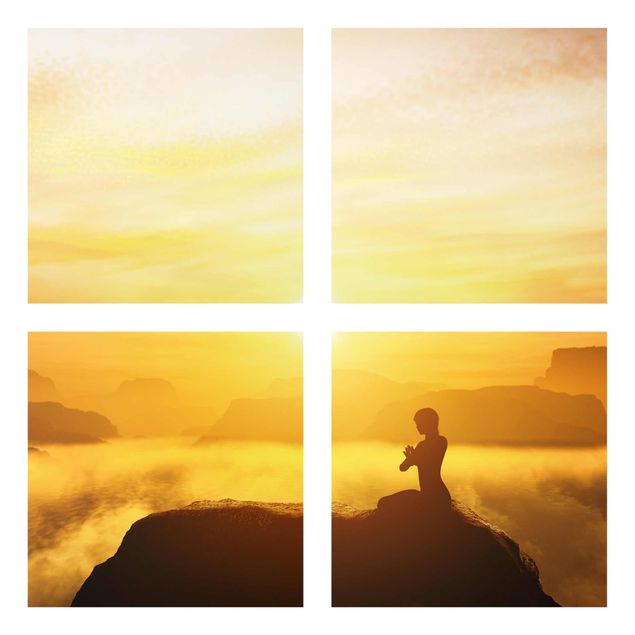 Glasbild mehrteilig - Yoga Meditation 4-teilig - Waldbild Glas