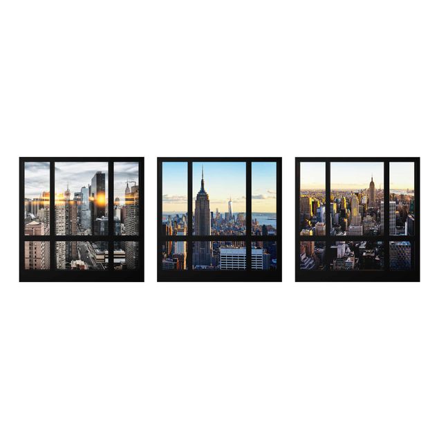 Glasbild mehrteilig - Fensterblicke über New York 3-teilig