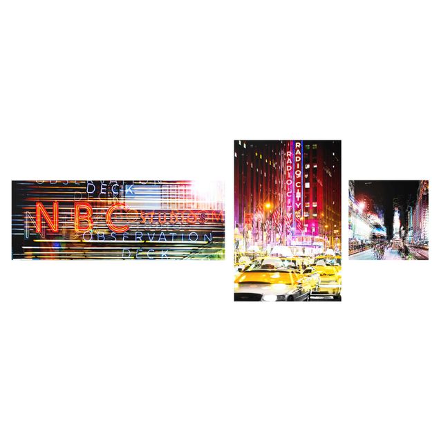 Glasbild Times Square City Lights mehrteilig - 3-teilig