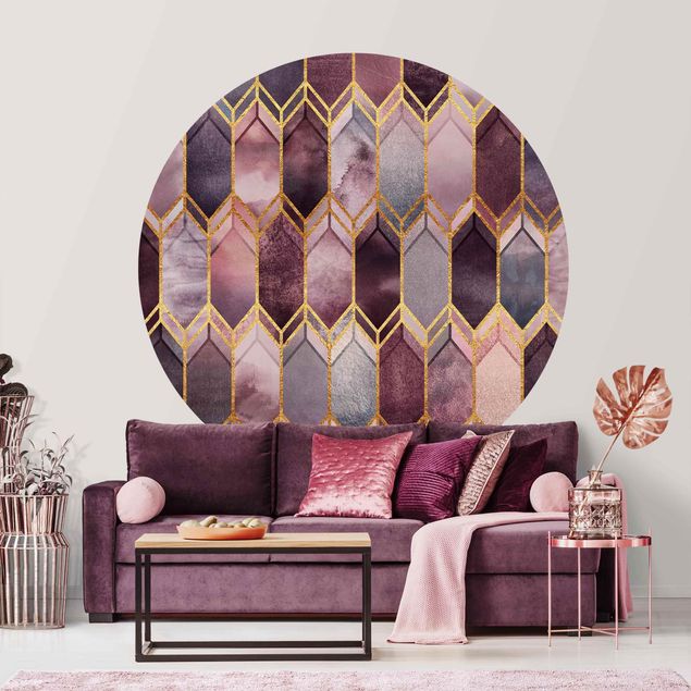 Runde Tapete selbstklebend - Glasmalerei geometrisch Rosé Gold