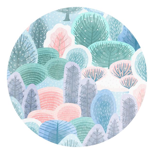 Runde Tapete selbstklebend - Glücklicher Wald in Pastell
