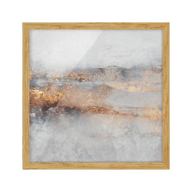 Bild mit Rahmen - Gold-Grauer Nebel - Quadrat