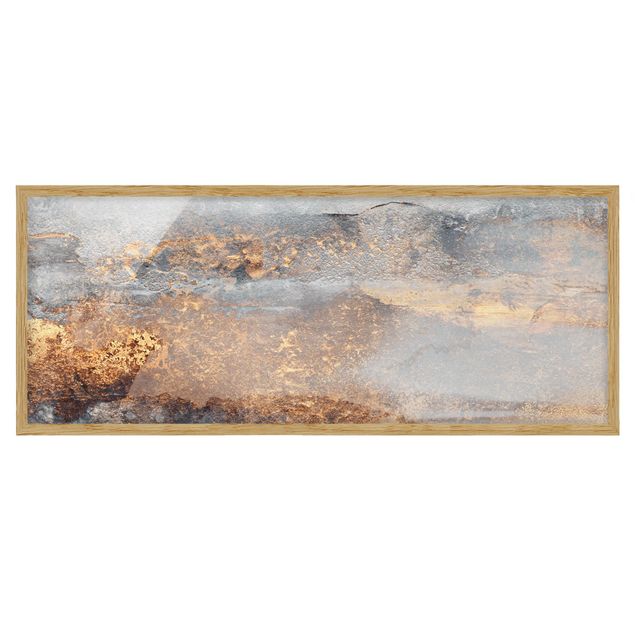 Bild mit Rahmen - Gold-Grauer Nebel - Panorama