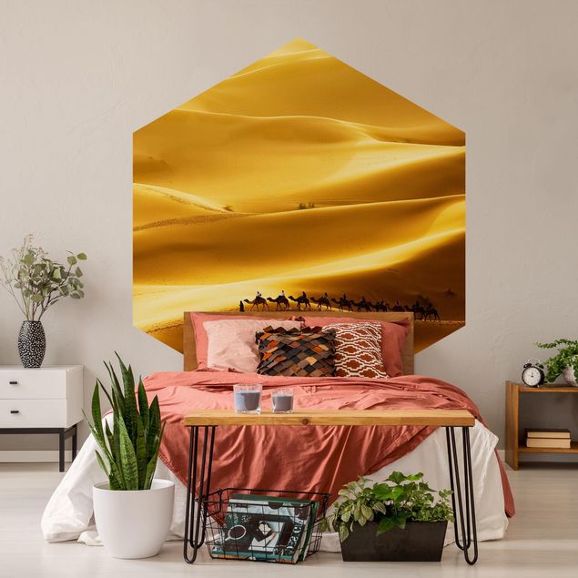 Hexagon Mustertapete selbstklebend - Golden Dunes