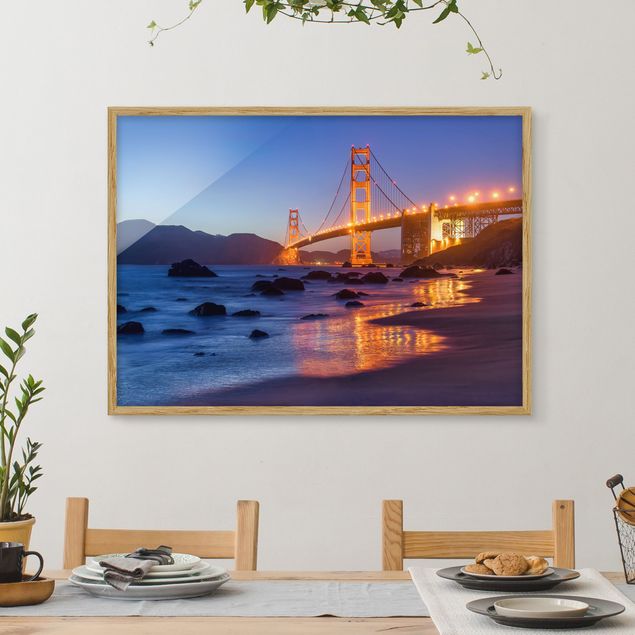 Bild mit Rahmen - Golden Gate Bridge am Abend - Querformat