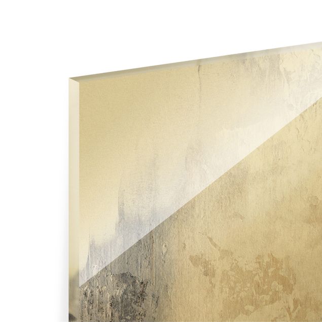 Glasbild - Goldene abstrakte Wintermalerei - Panorama 5:2
