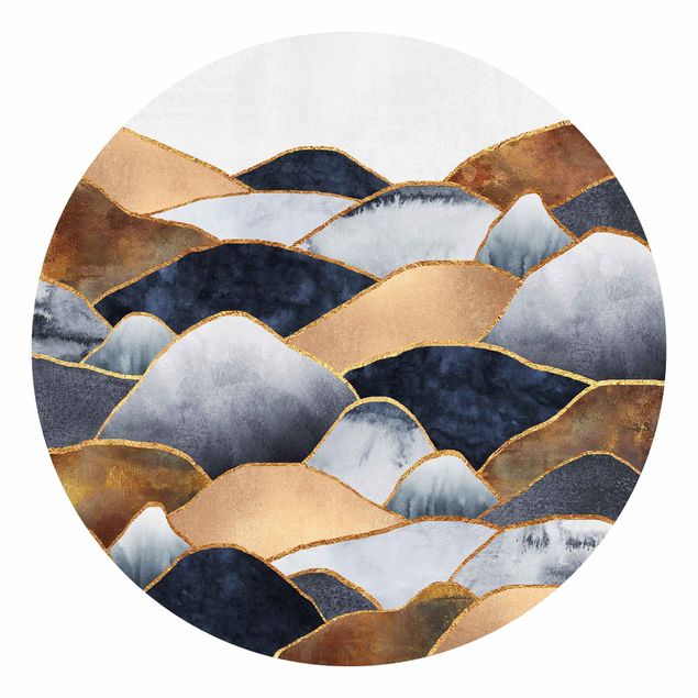 Runde Tapete selbstklebend - Goldene Berge Aquarell