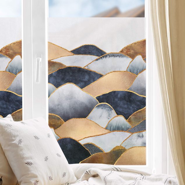 Fensterfolie - Sichtschutz - Goldene Berge Aquarell - Fensterbilder