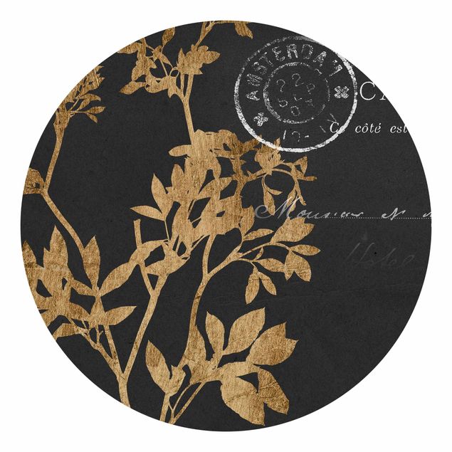 Runde Tapete selbstklebend - Goldene Blätter auf Mokka I