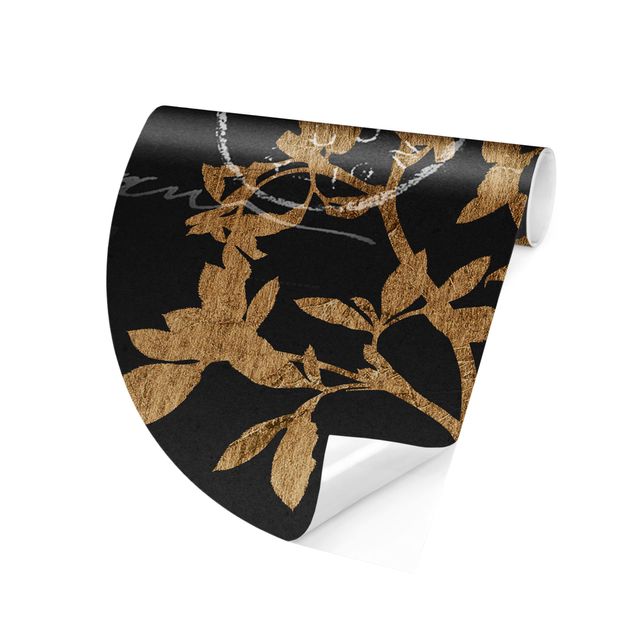 Runde Tapete selbstklebend - Goldene Blätter auf Mokka II