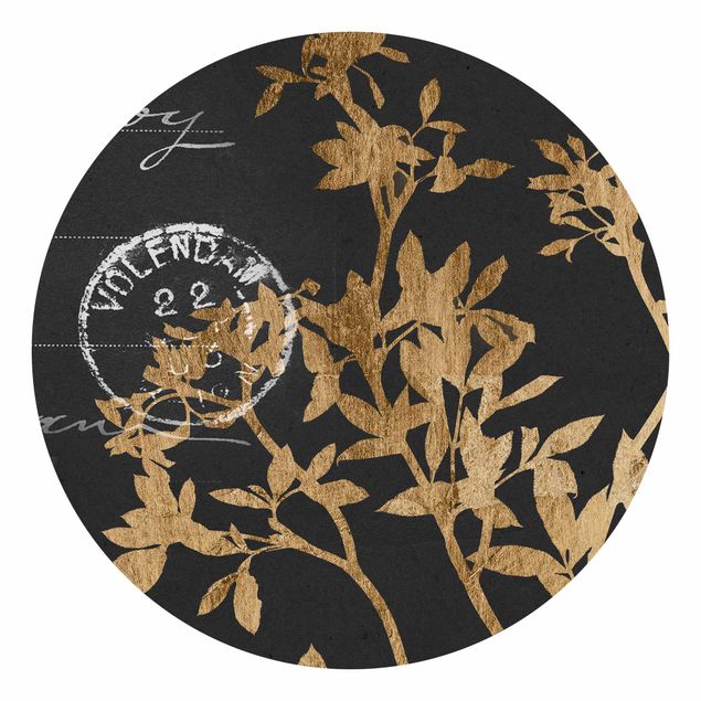Runde Tapete selbstklebend - Goldene Blätter auf Mokka II