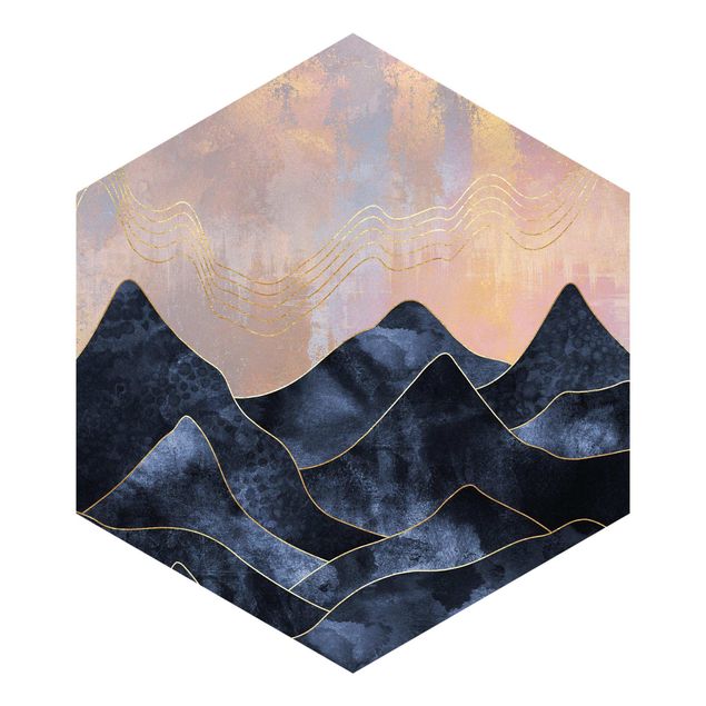 Hexagon Mustertapete selbstklebend - Goldene Dämmerung über Gebirge