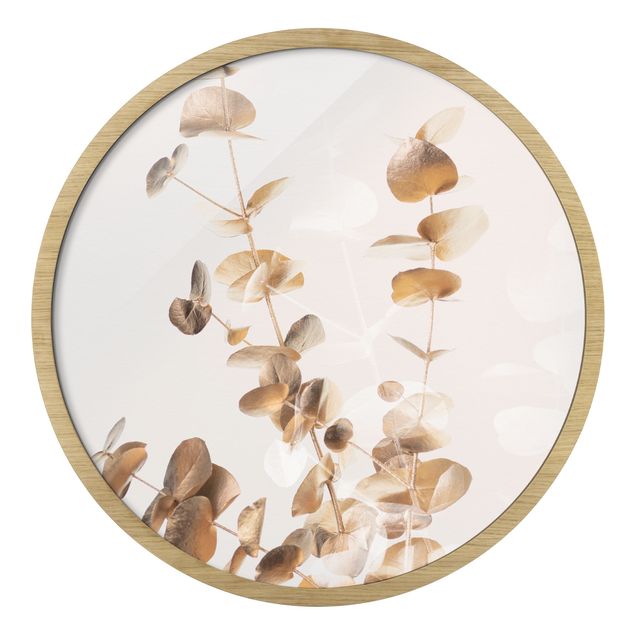 Rundes Gerahmtes Bild - Goldene Eukalyptuszweige mit Weiß