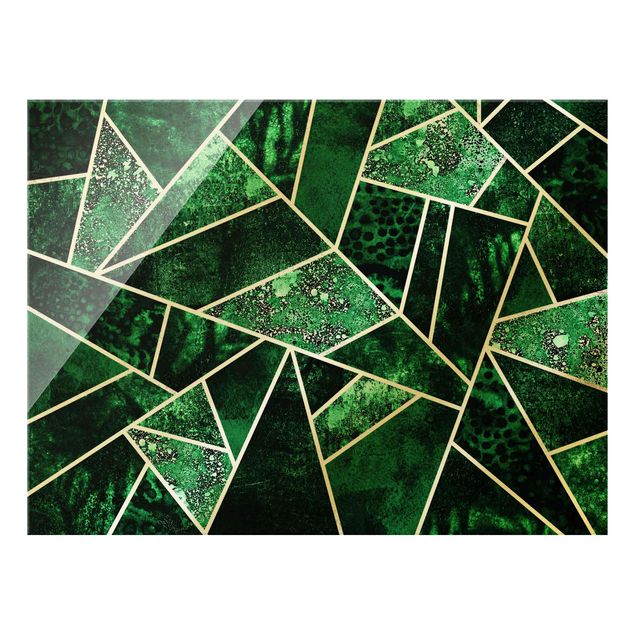 Glasbild - Goldene Geometrie - Dunkler Smaragd - Querformat 4:3