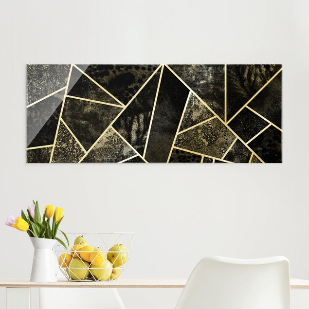 Glas Magnetboard Goldene Geometrie - Graue Dreiecke