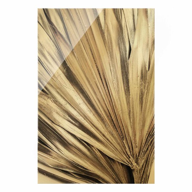 Glasbild - Goldene Palmenblätter - Hochformat 2:3