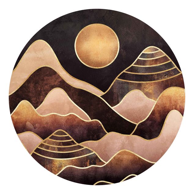 Runde Tapete selbstklebend - Goldene Sonne abstrakte Berge