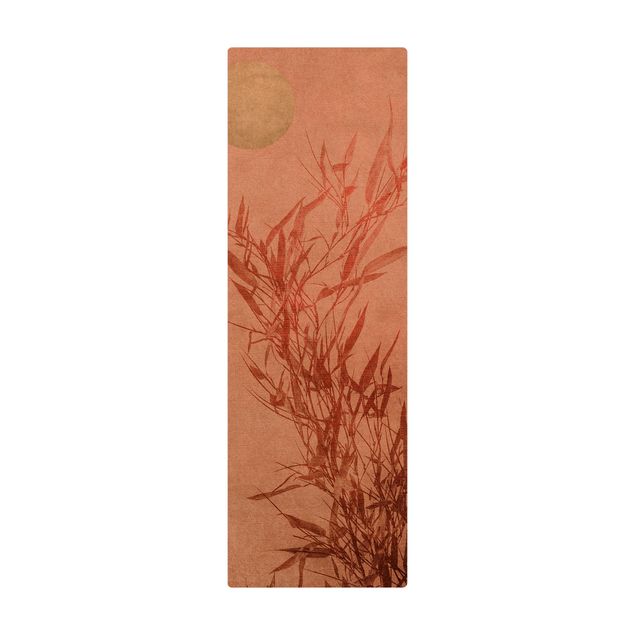 Kork-Teppich - Goldene Sonne mit Rosa Bambus - Hochformat 1:2