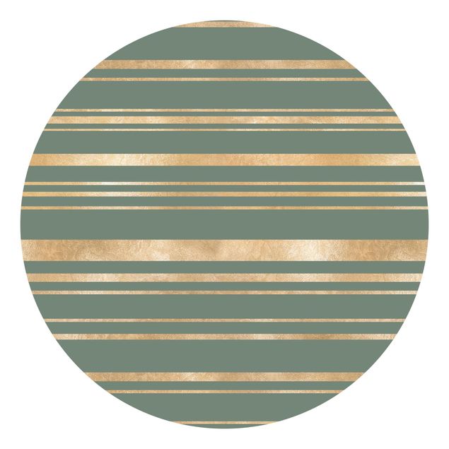 Runde Tapete selbstklebend - Goldene Streifen vor Grün