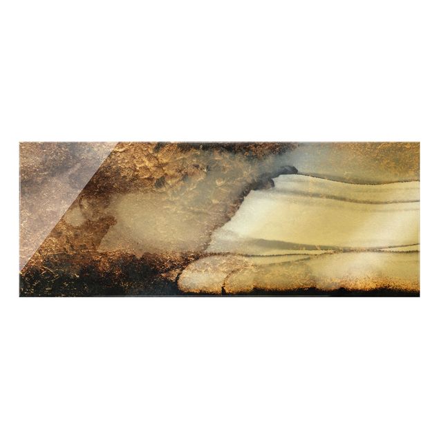 Glasbild - Goldener Marmor gemalt - Panorama 5:2