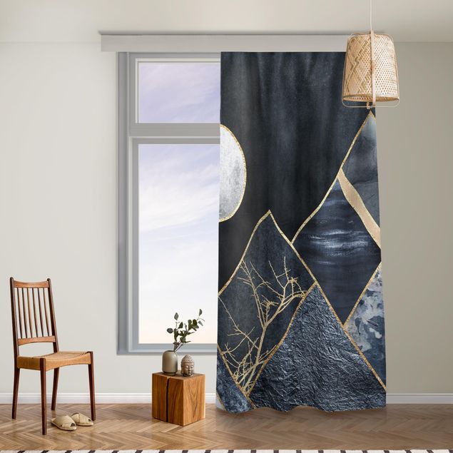 Vorhang blickdicht Goldener Mond abstrakte schwarze Berge