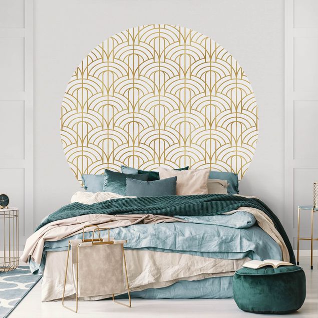 Runde Tapete selbstklebend - Goldenes Art Deco Muster XXL