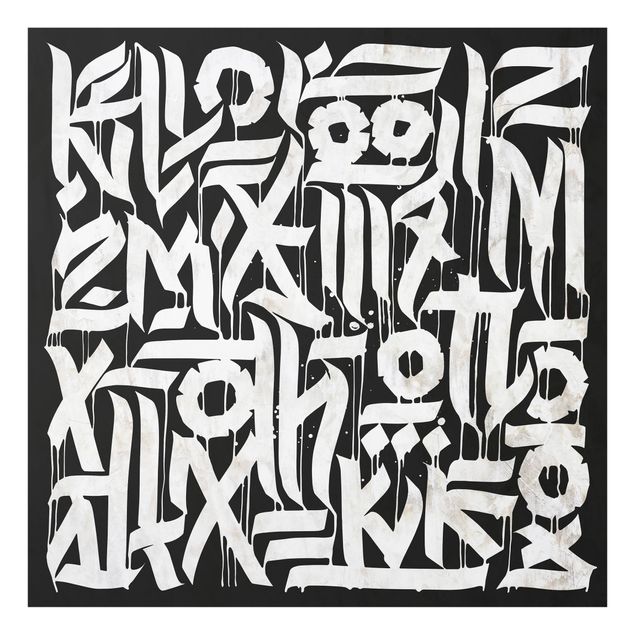 Glasbild - Graffiti Art Calligraphy Schwarz - Quadrat