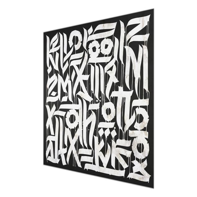 Glasbild - Graffiti Art Calligraphy Schwarz - Quadrat