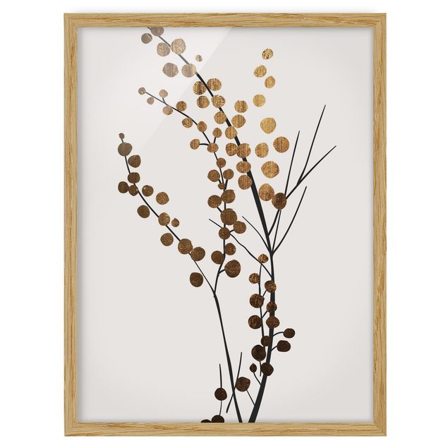 Bild mit Rahmen - Grafische Pflanzenwelt - Beeren Gold - Hochformat