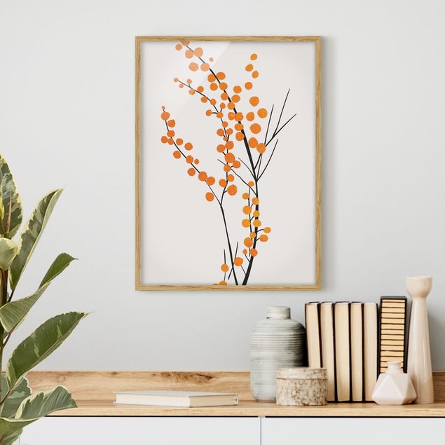 Bild mit Rahmen - Grafische Pflanzenwelt - Beeren Orange - Hochformat