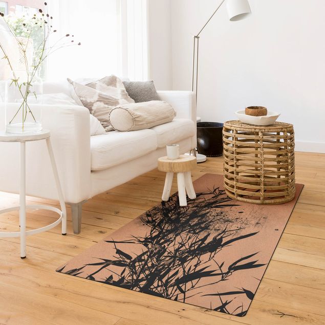 Moderner Teppich Grafische Pflanzenwelt - Schwarzer Bambus