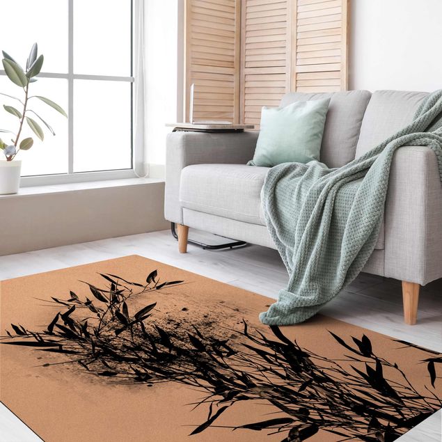 Teppich schwarz-weiß Grafische Pflanzenwelt - Schwarzer Bambus