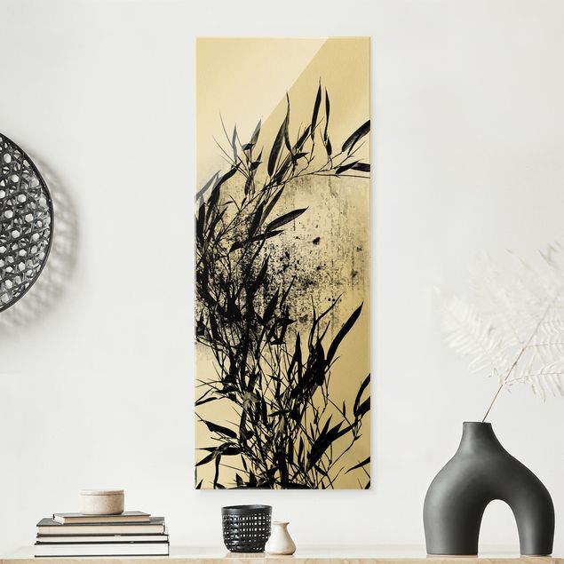 Magnettafel Glas Grafische Pflanzenwelt - Schwarzer Bambus