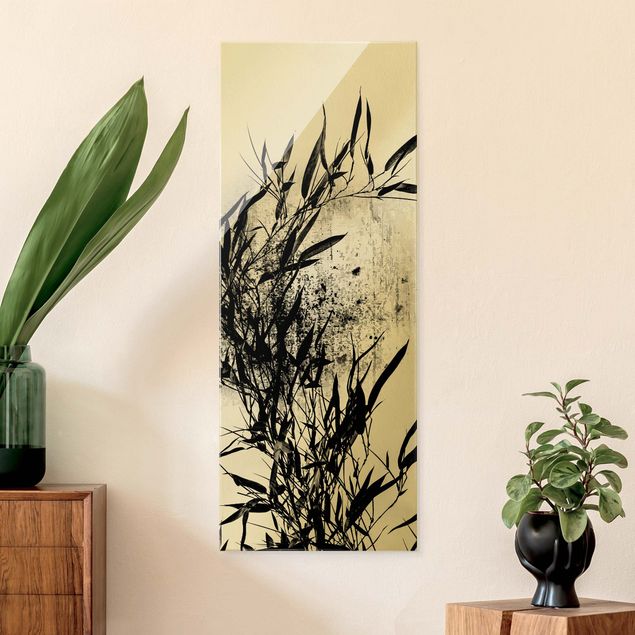 Glasbild - Grafische Pflanzenwelt - Schwarzer Bambus - Hochformat 2:5
