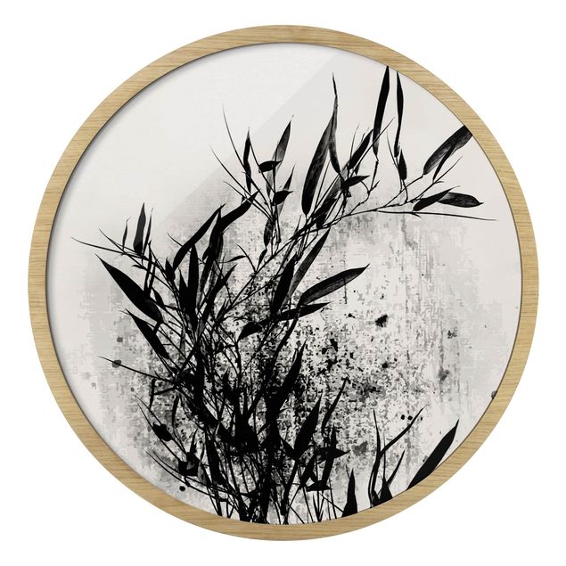 Rundes Gerahmtes Bild - Grafische Pflanzenwelt - Schwarzer Bambus