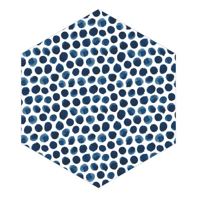 Hexagon Mustertapete selbstklebend - Große Aquarell Polkadots in Indigo