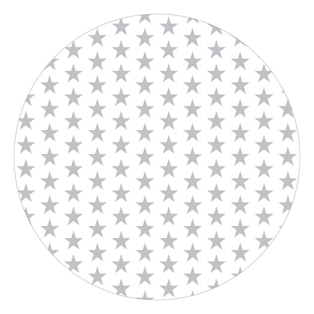 Runde Tapete selbstklebend - Große graue Sterne auf Weiß