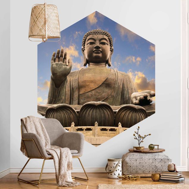 Hexagon Mustertapete selbstklebend - Großer Buddha