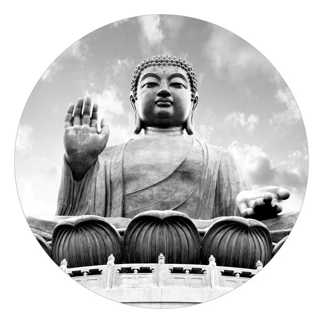 Runde Tapete selbstklebend - Großer Buddha Schwarz-Weiß