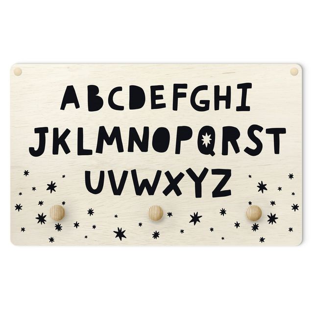 Kindergarderobe Holz - Großes Alphabet mit Sternen Schwarz