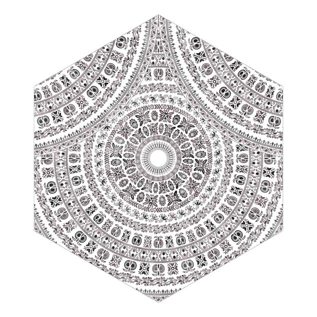Hexagon Mustertapete selbstklebend - Großes Boho Mandala in Braunschwarz