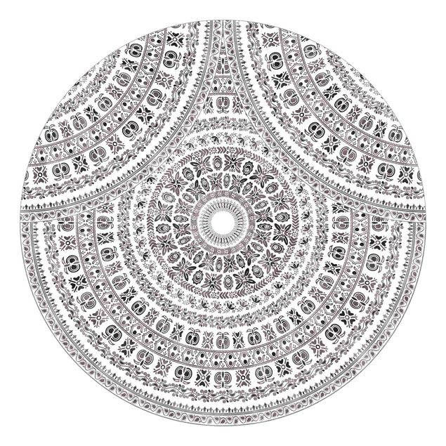 Runde Tapete selbstklebend - Großes Boho Mandala in Braunschwarz